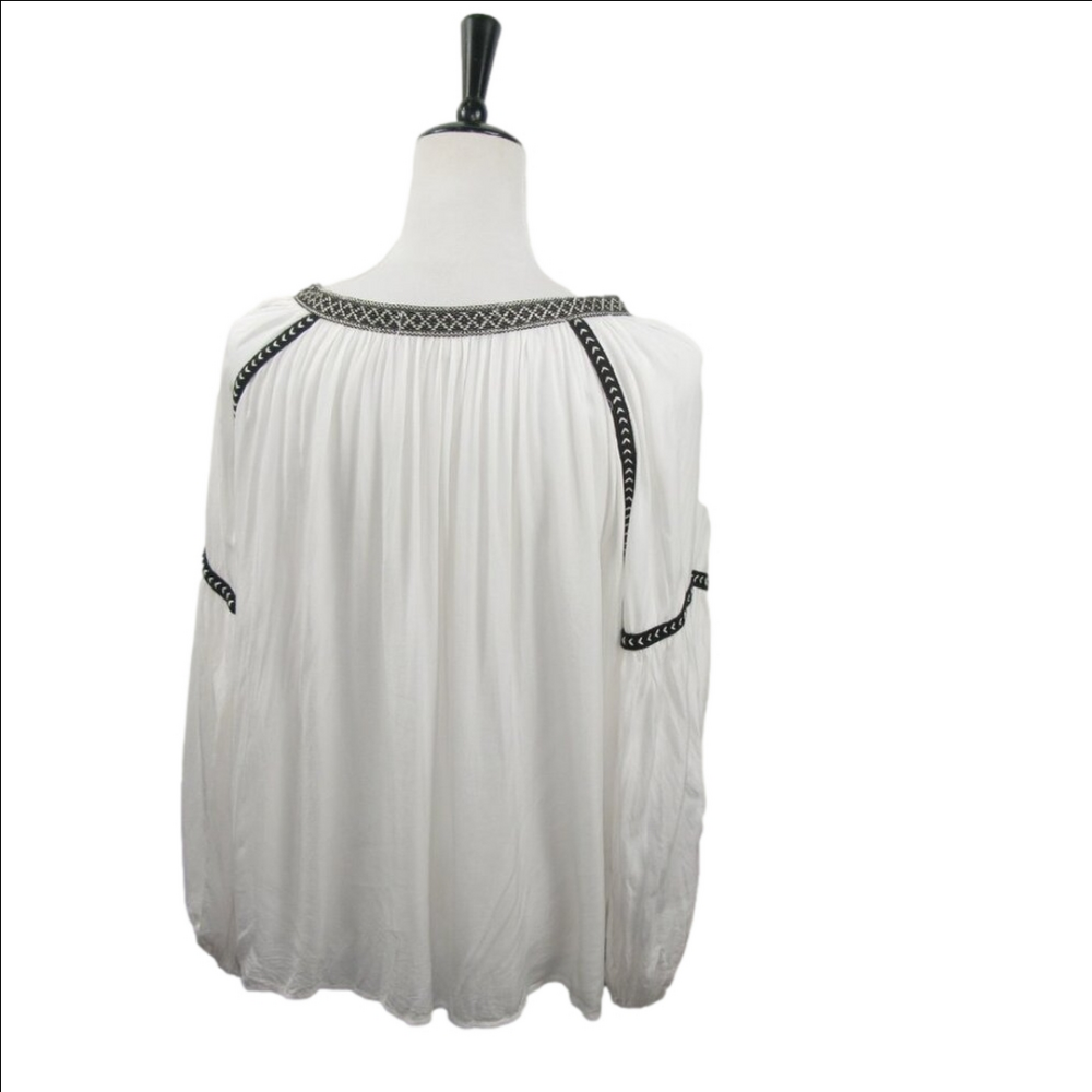 Blue Rain White Patterned Sleeve Boho Blouse Size… - image 5